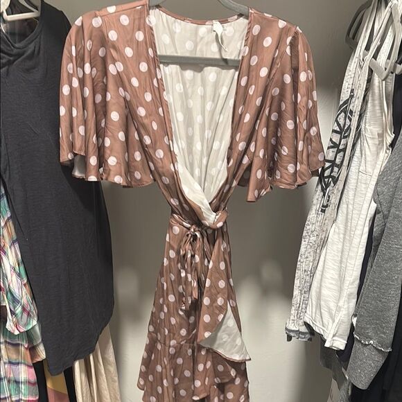 Vici Brown Polka Dot Wrap Dress sz S - Picture 1 of 4